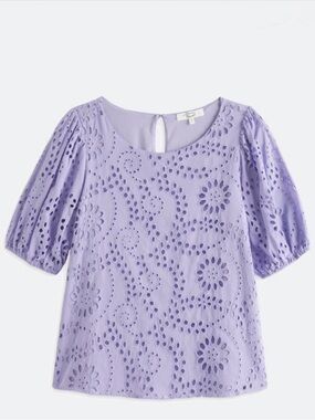 Beacon Lavender Eyelet Puff Sleeve Blouse